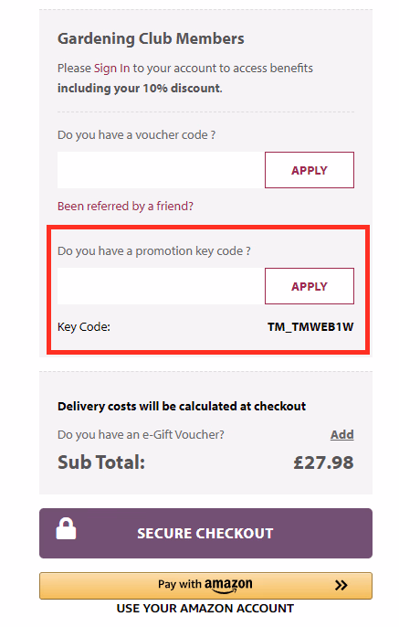 Thompson & Morgan Promo Code box at the Checkout.